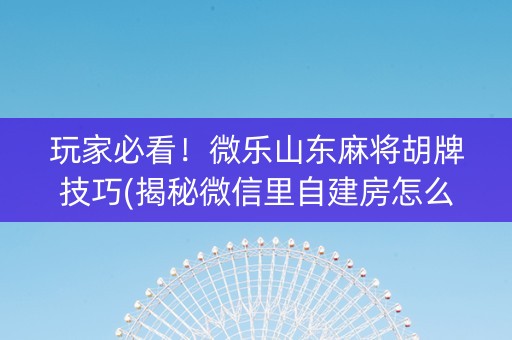 玩家必看！微乐山东麻将胡牌技巧(揭秘微信里自建房怎么赢)