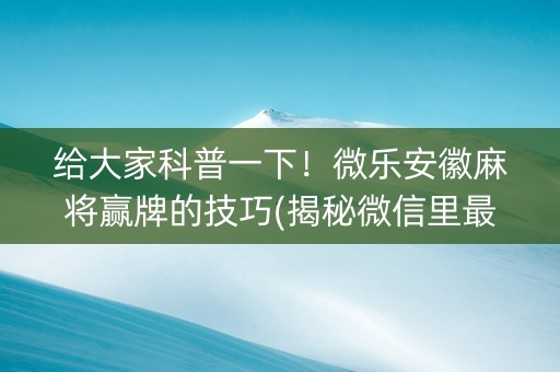给大家科普一下！微乐安徽麻将赢牌的技巧(揭秘微信里最新神器下载)