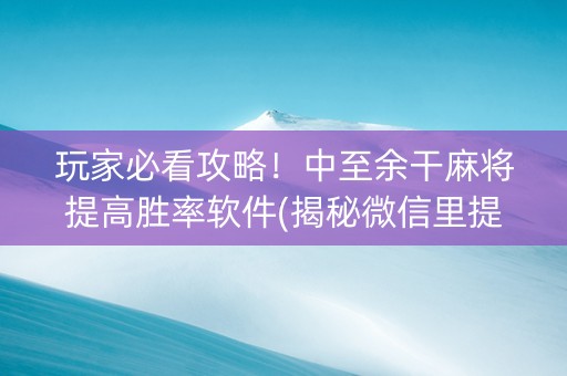 玩家必看攻略！中至余干麻将提高胜率软件(揭秘微信里提高赢的概率)