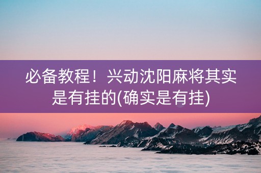 必备教程！兴动沈阳麻将其实是有挂的(确实是有挂)