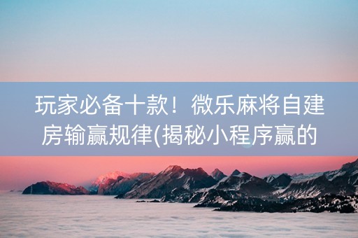 玩家必备十款！微乐麻将自建房输赢规律(揭秘小程序赢的诀窍)