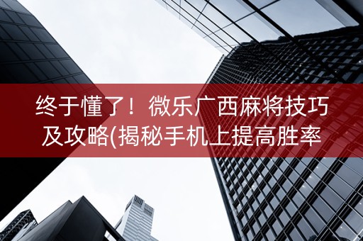 终于懂了！微乐广西麻将技巧及攻略(揭秘手机上提高胜率)