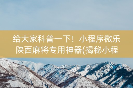 给大家科普一下！小程序微乐陕西麻将专用神器(揭秘小程序确实有猫腻)