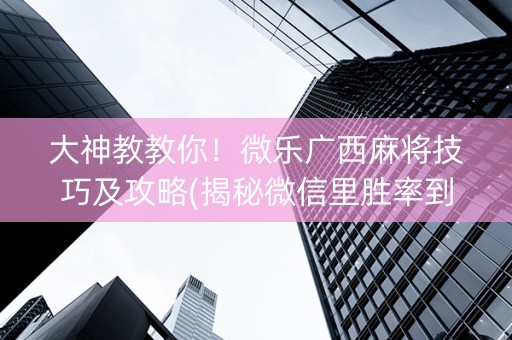大神教教你！微乐广西麻将技巧及攻略(揭秘微信里胜率到哪调)