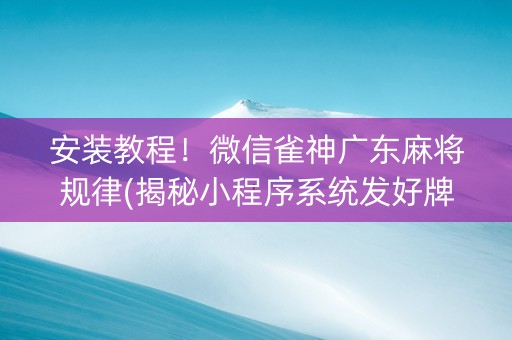 安装教程！微信雀神广东麻将规律(揭秘小程序系统发好牌)