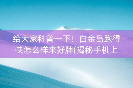 给大家科普一下！白金岛跑得快怎么样来好牌(揭秘手机上插件购买)
