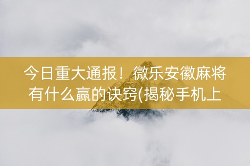 今日重大通报！微乐安徽麻将有什么赢的诀窍(揭秘手机上助赢神器)