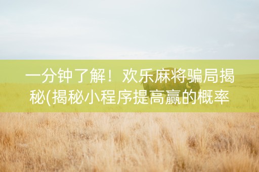 一分钟了解！欢乐麻将骗局揭秘(揭秘小程序提高赢的概率)