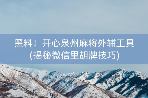 黑料！开心泉州麻将外辅工具(揭秘微信里胡牌技巧)