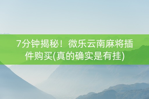 7分钟揭秘！微乐云南麻将插件购买(真的确实是有挂)