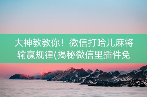 大神教教你！微信打哈儿麻将输赢规律(揭秘微信里插件免费)