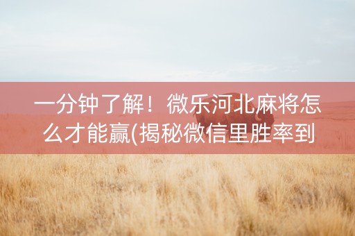 一分钟了解！微乐河北麻将怎么才能赢(揭秘微信里胜率到哪调)