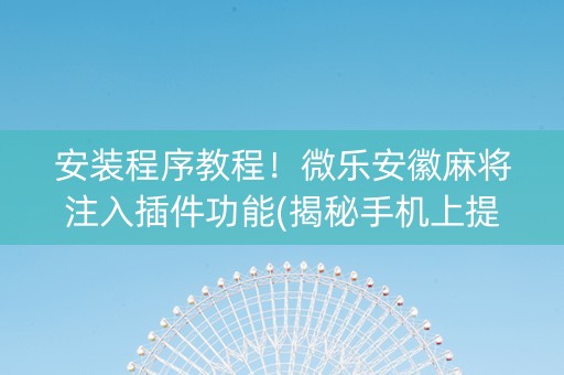 安装程序教程！微乐安徽麻将注入插件功能(揭秘手机上提高胜率)