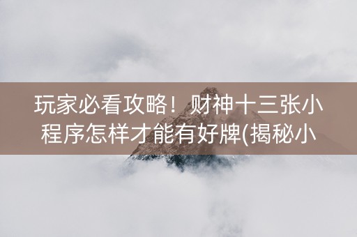 玩家必看攻略！财神十三张小程序怎样才能有好牌(揭秘小程序攻略插件)