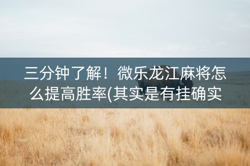 三分钟了解！微乐龙江麻将怎么提高胜率(其实是有挂确实有挂)