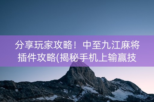 分享玩家攻略！中至九江麻将插件攻略(揭秘手机上输赢技巧)