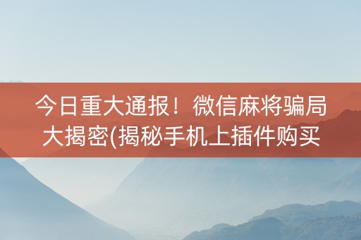 今日重大通报！微信麻将骗局大揭密(揭秘手机上插件购买)