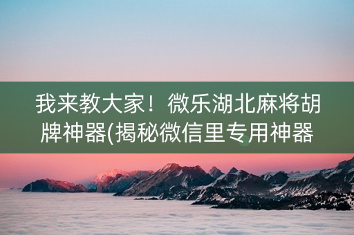 我来教大家！微乐湖北麻将胡牌神器(揭秘微信里专用神器下载)
