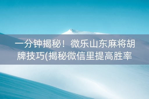 一分钟揭秘！微乐山东麻将胡牌技巧(揭秘微信里提高胜率)
