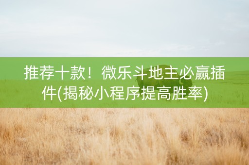 推荐十款！微乐斗地主必赢插件(揭秘小程序提高胜率)