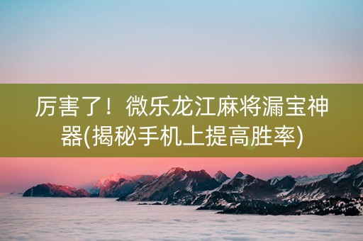 厉害了！微乐龙江麻将漏宝神器(揭秘手机上提高胜率)