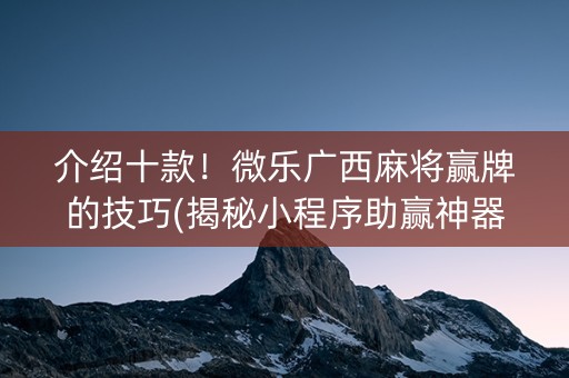 介绍十款！微乐广西麻将赢牌的技巧(揭秘小程序助赢神器购买)