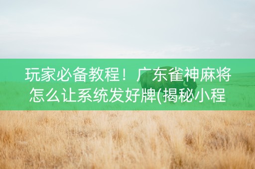 玩家必备教程！广东雀神麻将怎么让系统发好牌(揭秘小程序专用神器下载)