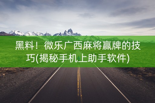 黑料！微乐广西麻将赢牌的技巧(揭秘手机上助手软件)