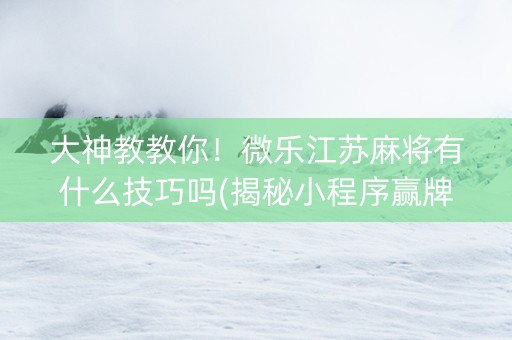 大神教教你！微乐江苏麻将有什么技巧吗(揭秘小程序赢牌的技巧)