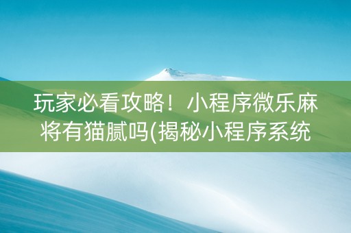 玩家必看攻略！小程序微乐麻将有猫腻吗(揭秘小程序系统发好牌)