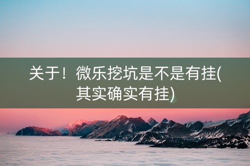 关于！微乐挖坑是不是有挂(其实确实有挂)