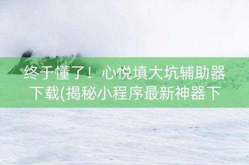 终于懂了！心悦填大坑辅助器下载(揭秘小程序最新神器下载)