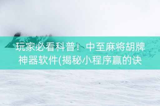 玩家必看科普！中至麻将胡牌神器软件(揭秘小程序赢的诀窍)