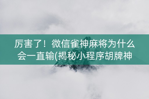 厉害了！微信雀神麻将为什么会一直输(揭秘小程序胡牌神器)