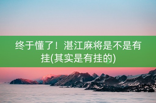 终于懂了！湛江麻将是不是有挂(其实是有挂的)