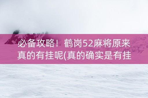 必备攻略！鹤岗52麻将原来真的有挂呢(真的确实是有挂)