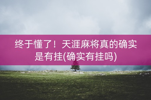 终于懂了！天涯麻将真的确实是有挂(确实有挂吗)