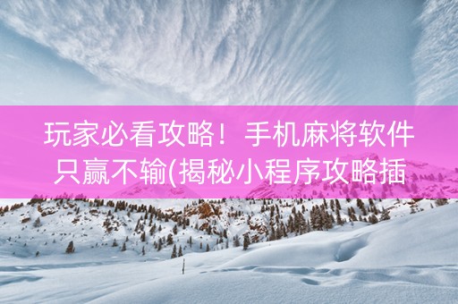 玩家必看攻略！手机麻将软件只赢不输(揭秘小程序攻略插件)