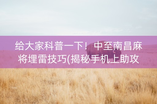 给大家科普一下！中至南昌麻将埋雷技巧(揭秘手机上助攻神器)