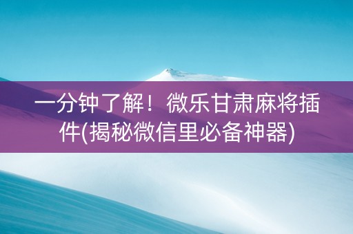 一分钟了解！微乐甘肃麻将插件(揭秘微信里必备神器)