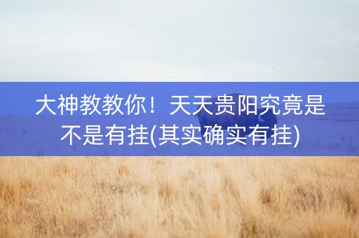 大神教教你！天天贵阳究竟是不是有挂(其实确实有挂)