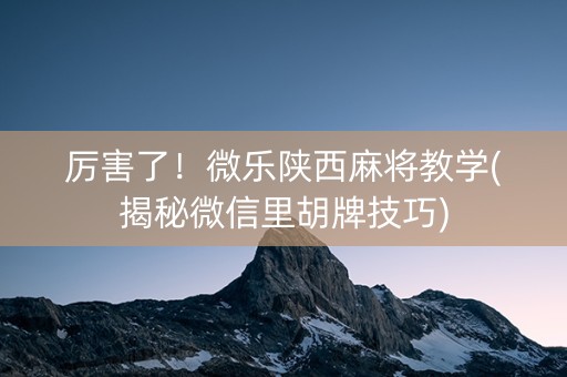 厉害了！微乐陕西麻将教学(揭秘微信里胡牌技巧)