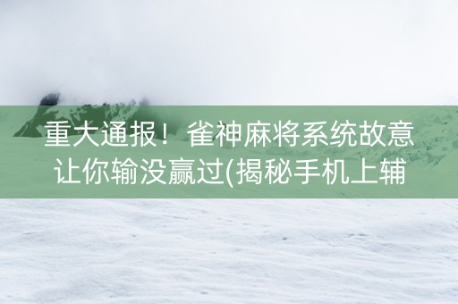 重大通报！雀神麻将系统故意让你输没赢过(揭秘手机上辅牌器)