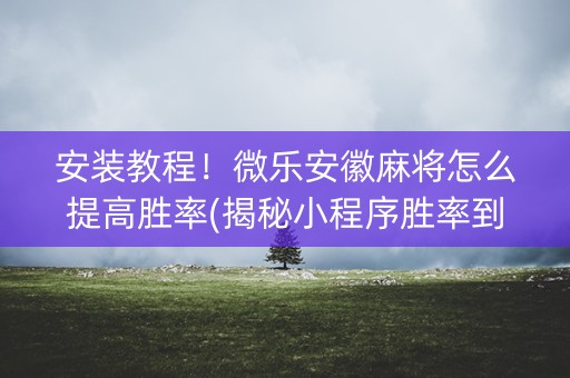 安装教程！微乐安徽麻将怎么提高胜率(揭秘小程序胜率到哪调)