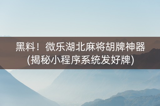 黑料！微乐湖北麻将胡牌神器(揭秘小程序系统发好牌)