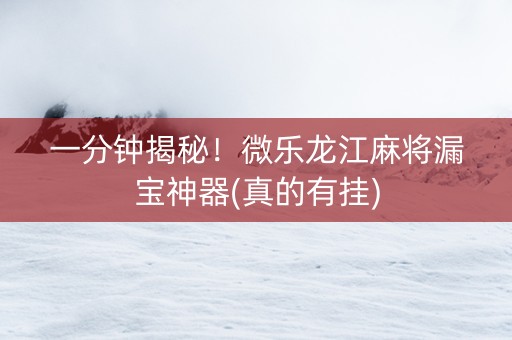 一分钟揭秘！微乐龙江麻将漏宝神器(真的有挂)