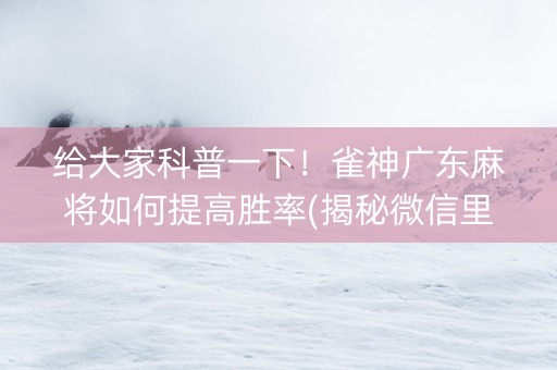 给大家科普一下！雀神广东麻将如何提高胜率(揭秘微信里输赢规律)