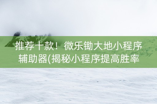 推荐十款！微乐锄大地小程序辅助器(揭秘小程序提高胜率)