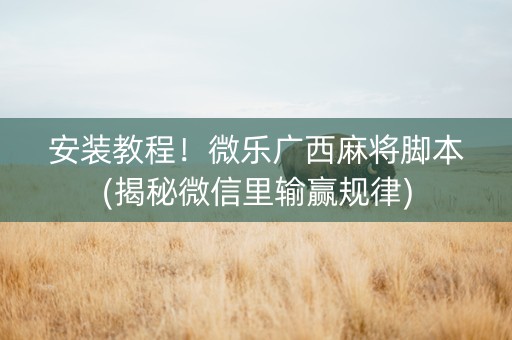 安装教程！微乐广西麻将脚本(揭秘微信里输赢规律)
