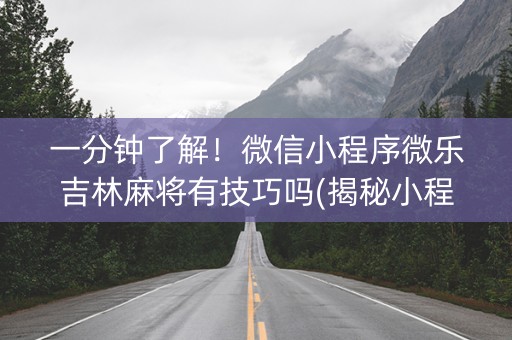 一分钟了解！微信小程序微乐吉林麻将有技巧吗(揭秘小程序攻略插件)